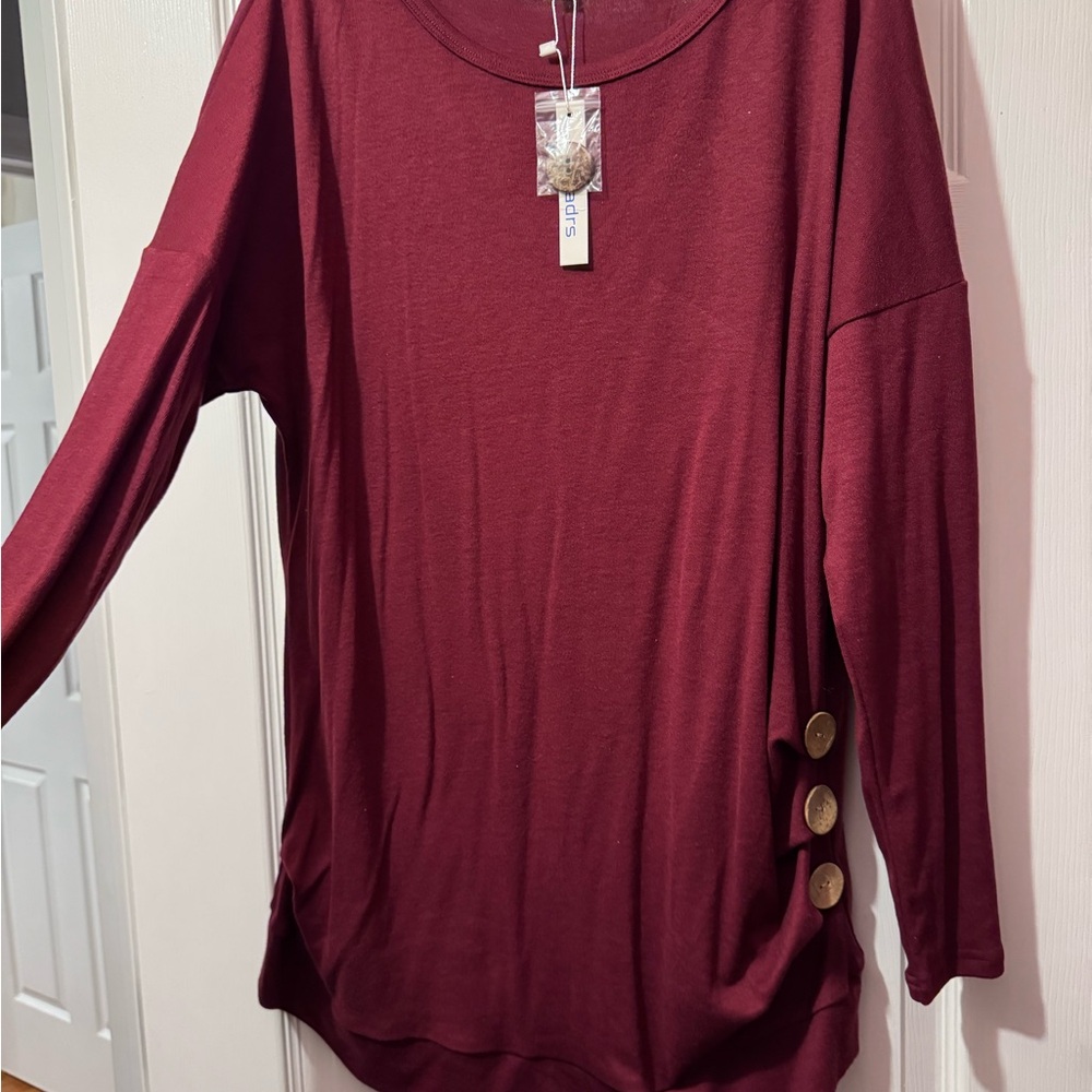 Women's Burgundy Top with Button Detail